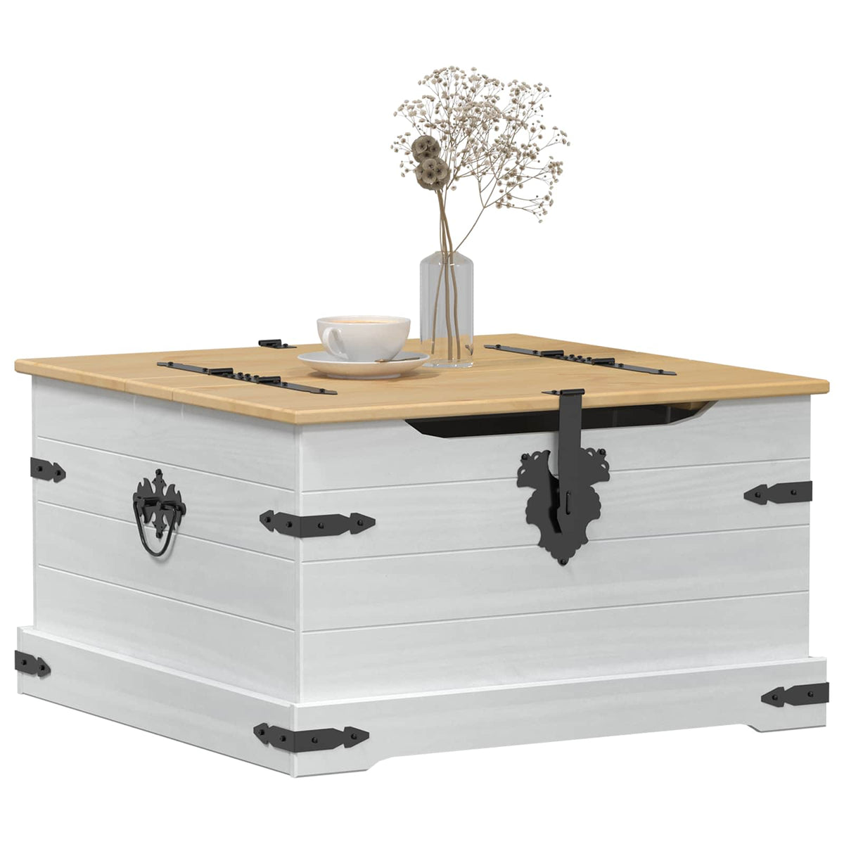 Storage Box S Policí Bílá 78 X 78 X 45 Cm Masivní Borové Dřevo