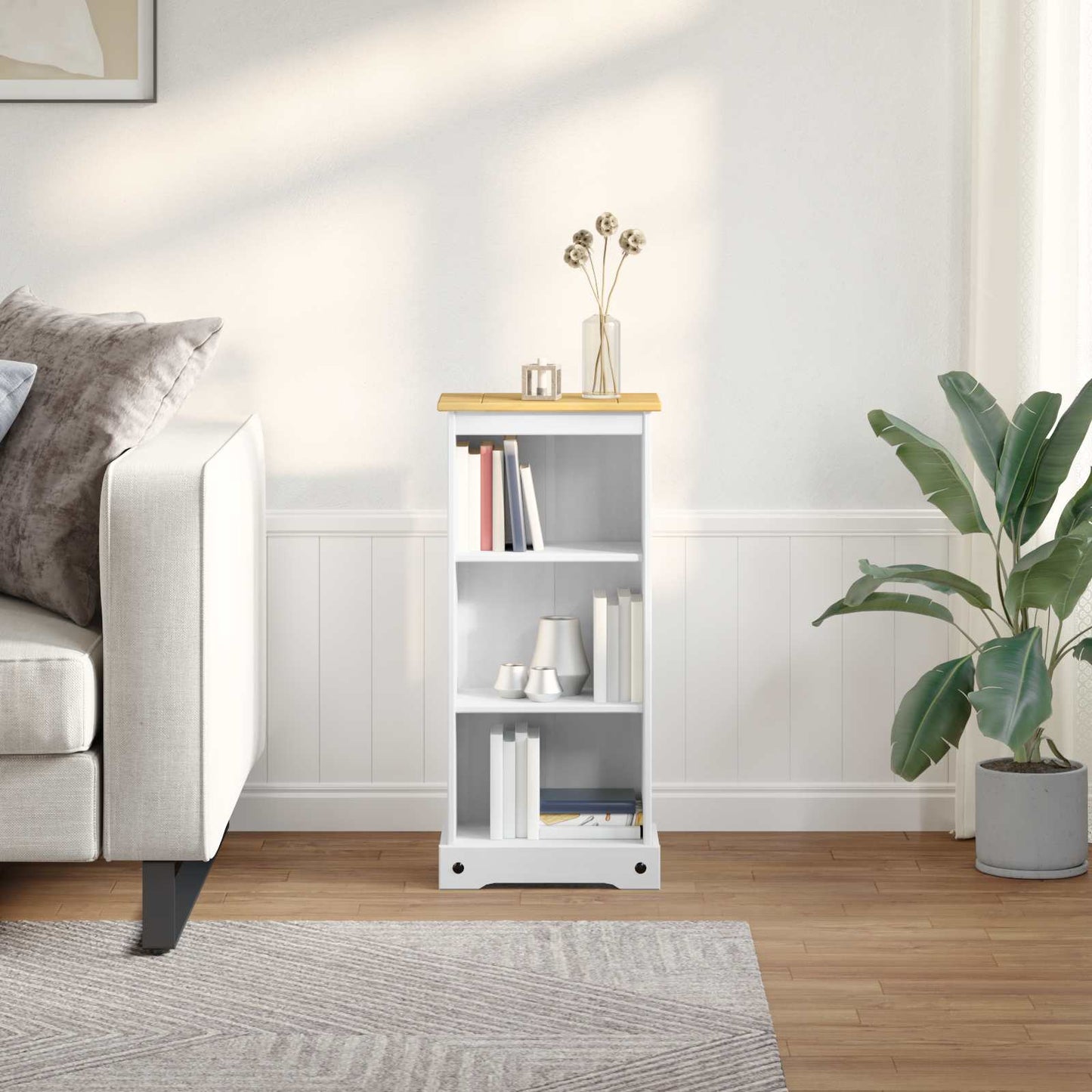 Knihovna Bílá 46 X 29 X 100 Cm Masivní Borové Dřevo