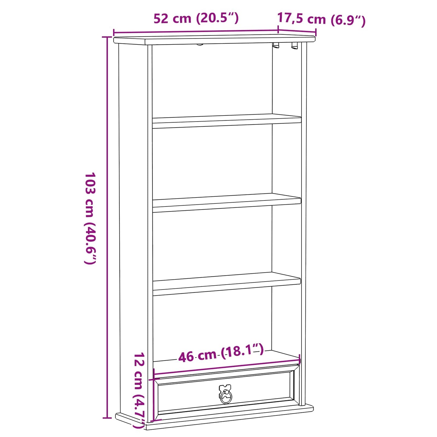 Cd Kabinet Bílá 52 X 17.5 X 103 Cm Masivní Borové Dřevo