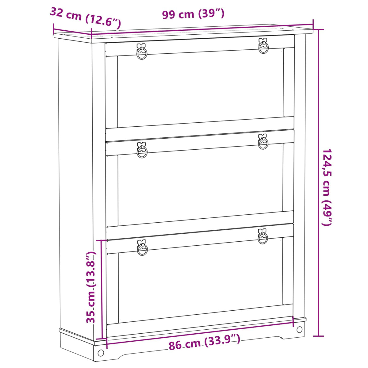 Skříň Na Obuv Corona Bílá 99 X 32 X 122 Cm Masivní Borové Dřevo