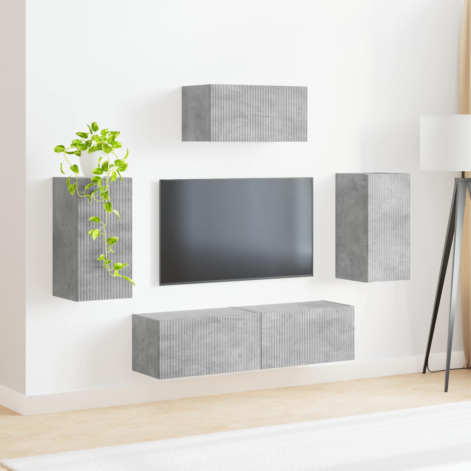 Sestava Tv Skříněk 5 Ks Betonově Šedá Kompozitní Dřevo