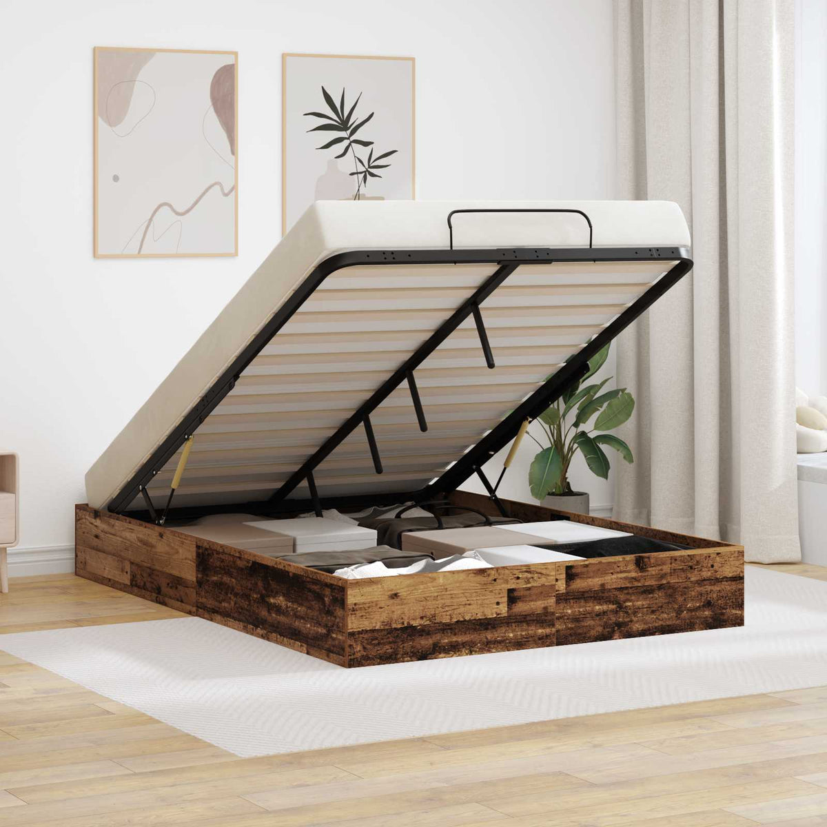 Ottoman Postel Bílá Dřevěný Materiál
