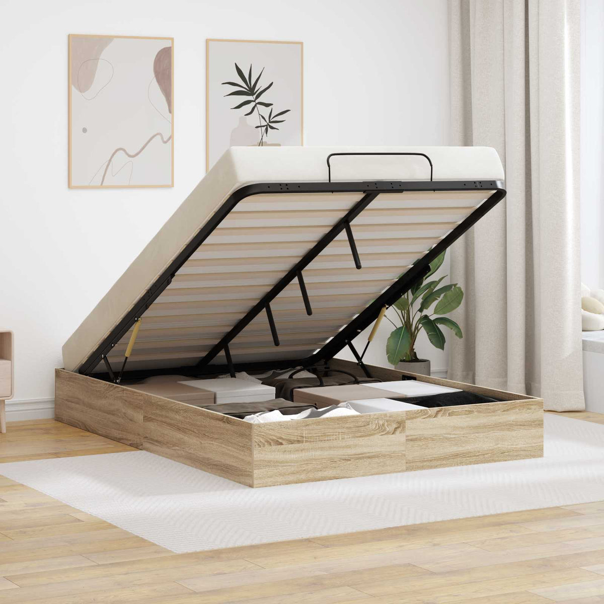 Ottoman Postel Bílá Dřevěný Materiál