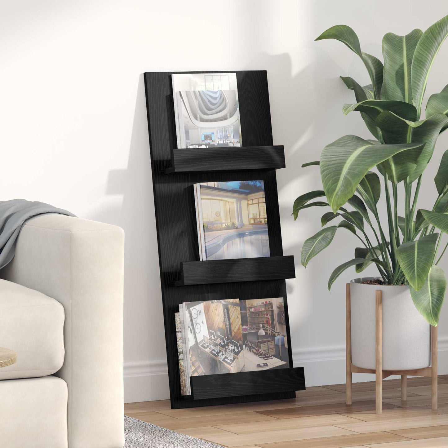 Regál Na Časopisy Černý Dub 43 X 11 X 102 Cm Kompozitní Dřevo