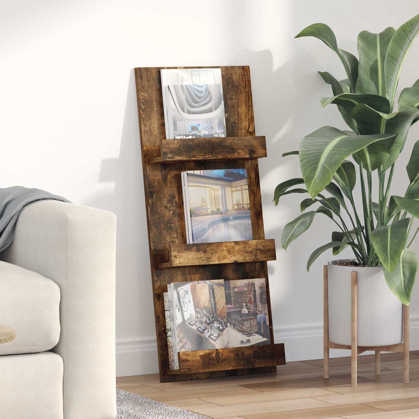 Regál Na Časopisy Kouřový Dub 43 X 11 X 102 Cm Kompozitní Dřevo