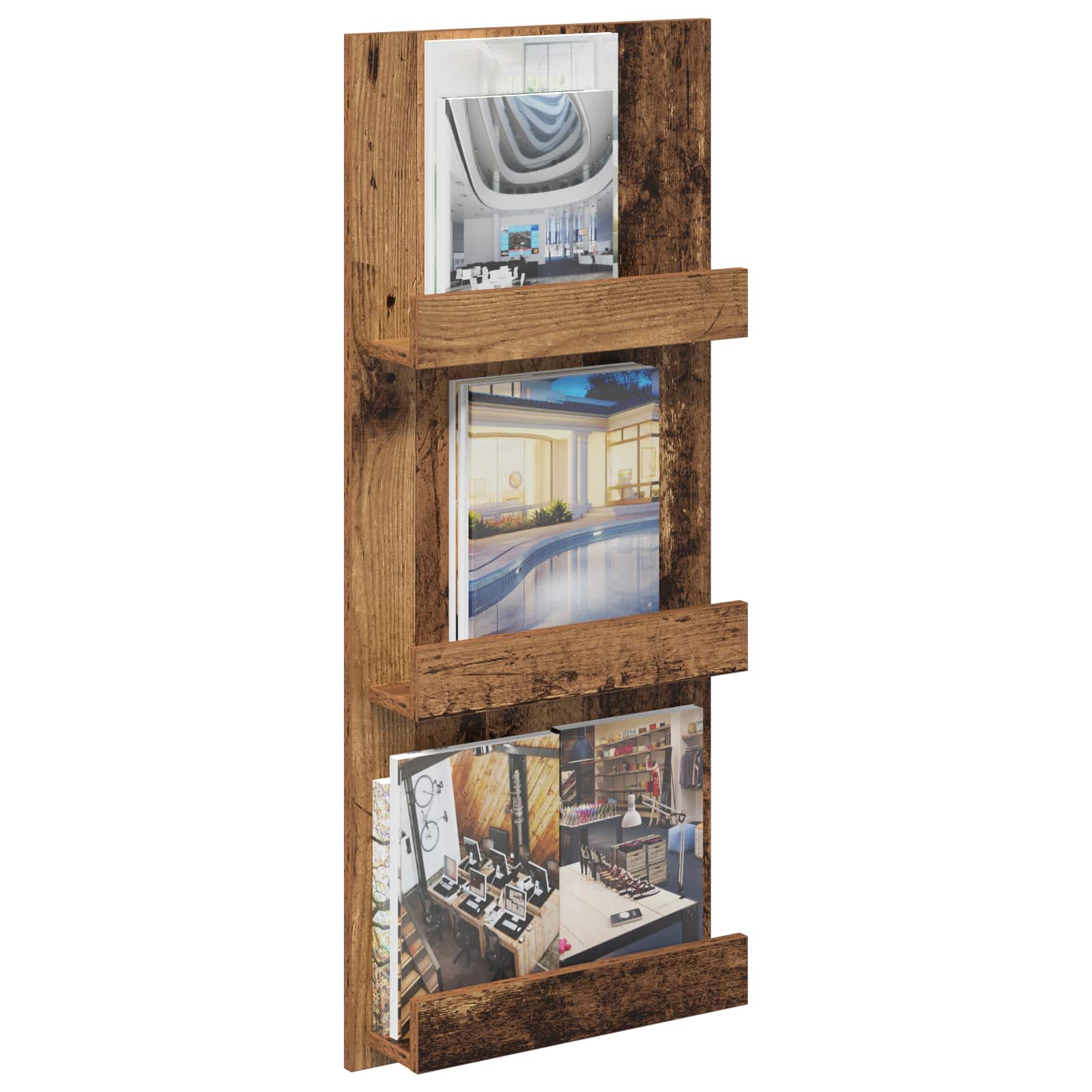Regál Na Časopisy Staré Dřevo 43 X 11 X 102 Cm Kompozitní Dřevo