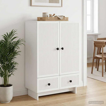 Servírovací Skříň Bílý 66 X 34,5 X 95 Cm Dřevěný Materiál