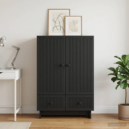 Servírovací Skříň Černý 66 X 34,5 X 95 Cm Dřevěný Materiál