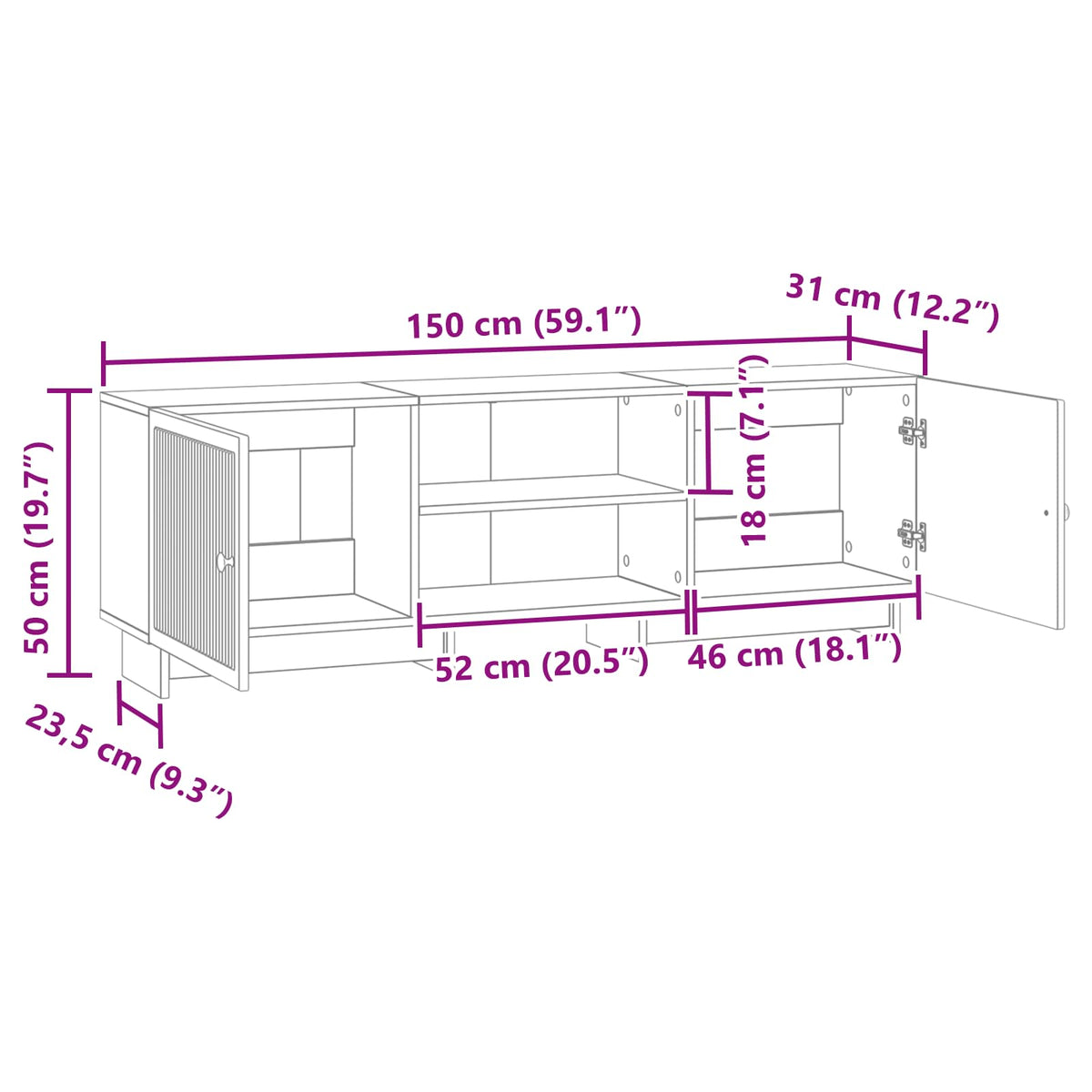 Televizní Skříň Betonově Šedá 150 X 31 X 50 Cm Dřevěný Materiál