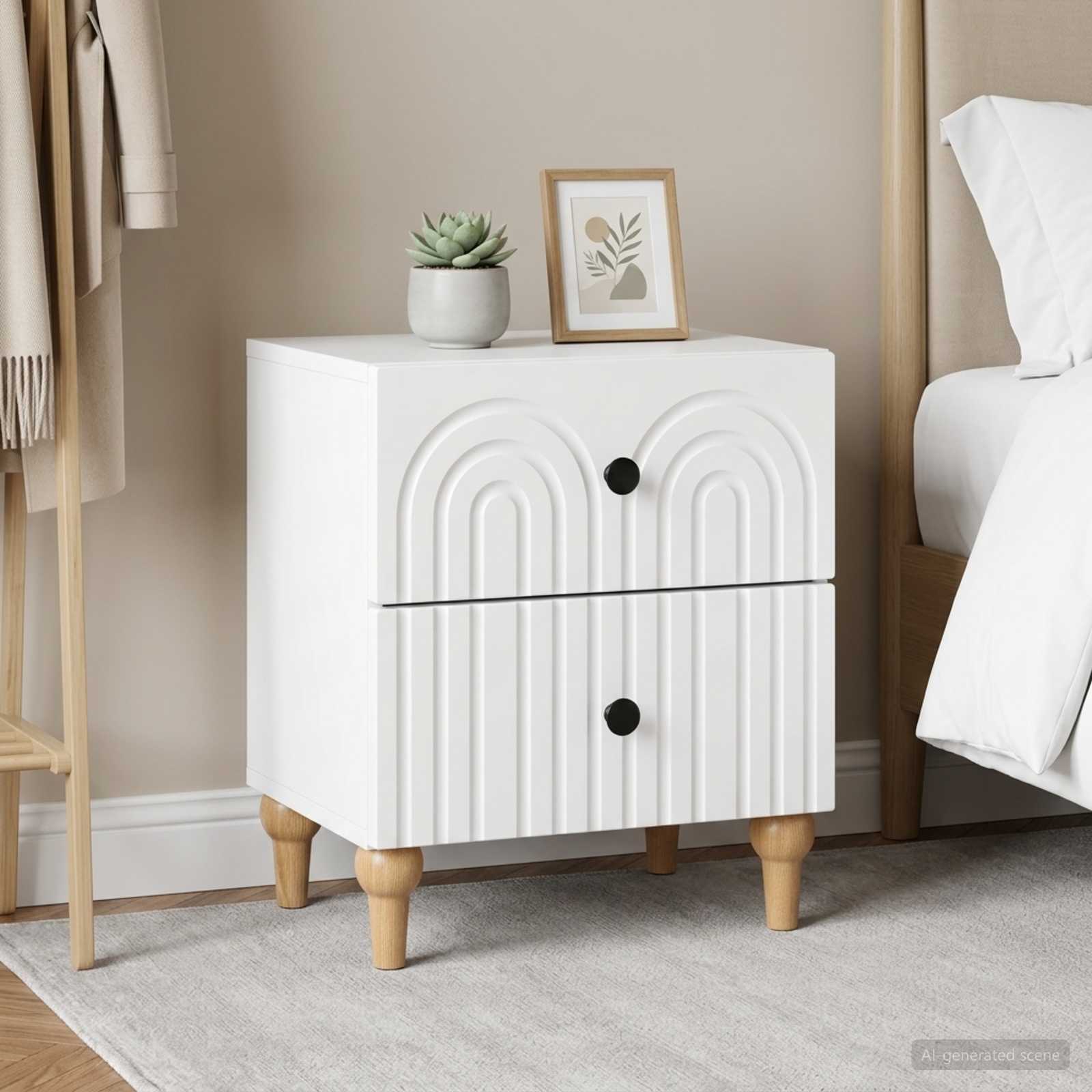 Noční Skříňka 2 Pcs Bílá 43 X 34,5 X 48 Cm Kompozitní Dřevo