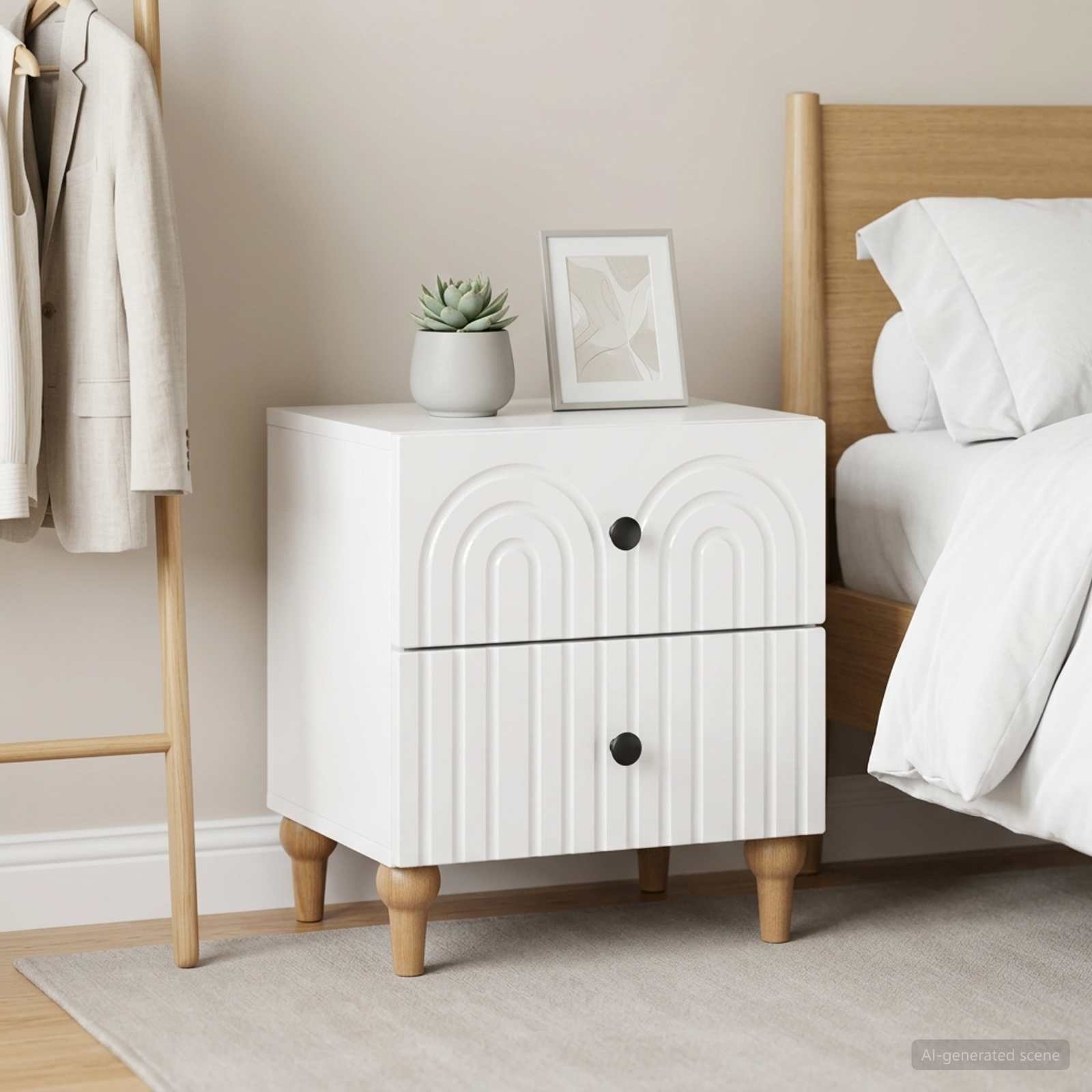 Noční Skříňka 2 Pcs Bílá S Vysokým Leskem 43 X 34,5 X 48 Cm