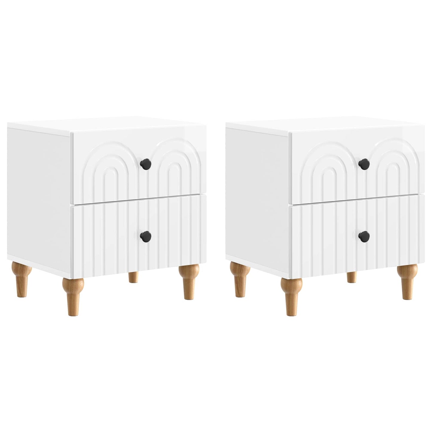 Noční Skříňka 2 Pcs Bílá S Vysokým Leskem 43 X 34,5 X 48 Cm