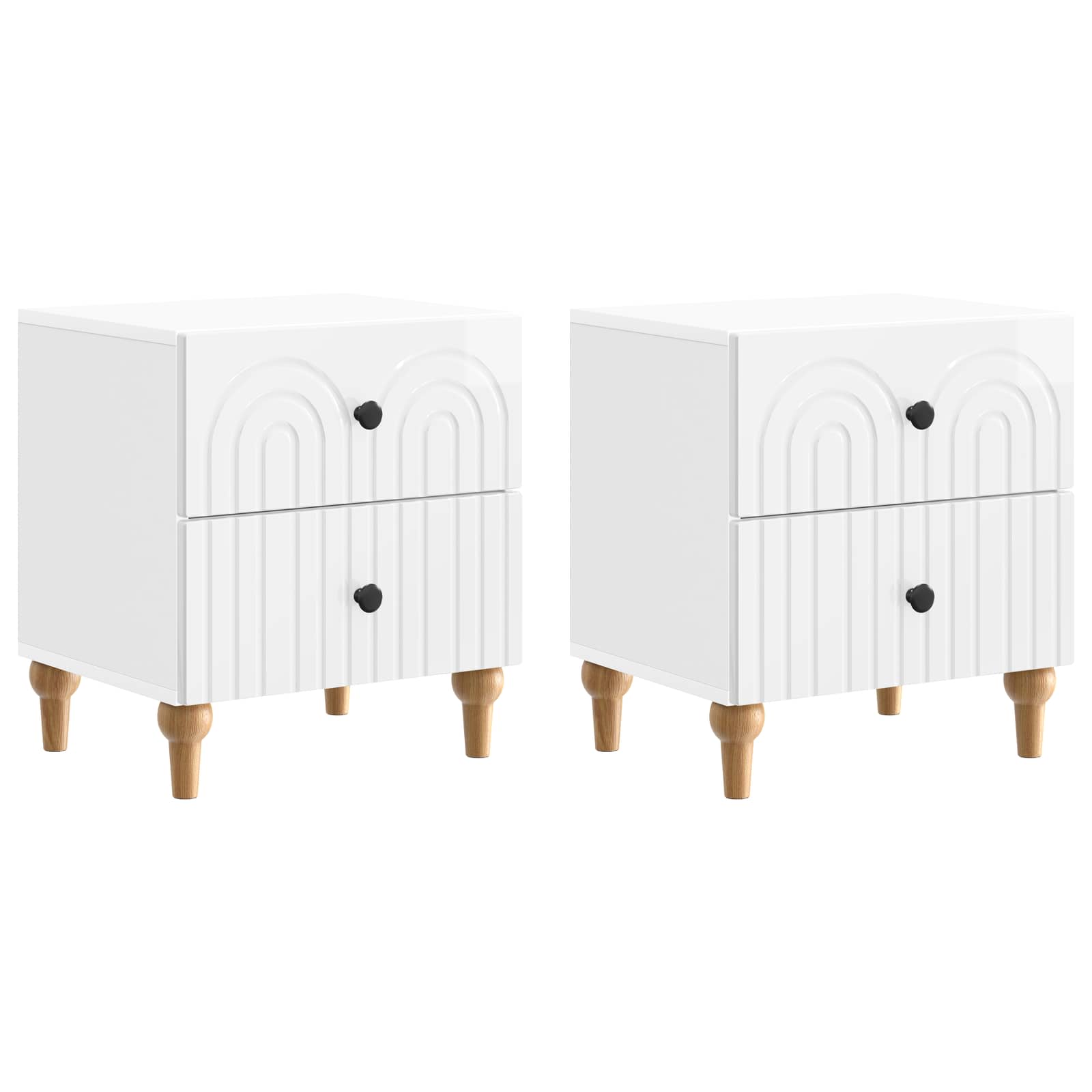 Noční Skříňka 2 Pcs Bílá S Vysokým Leskem 43 X 34,5 X 48 Cm