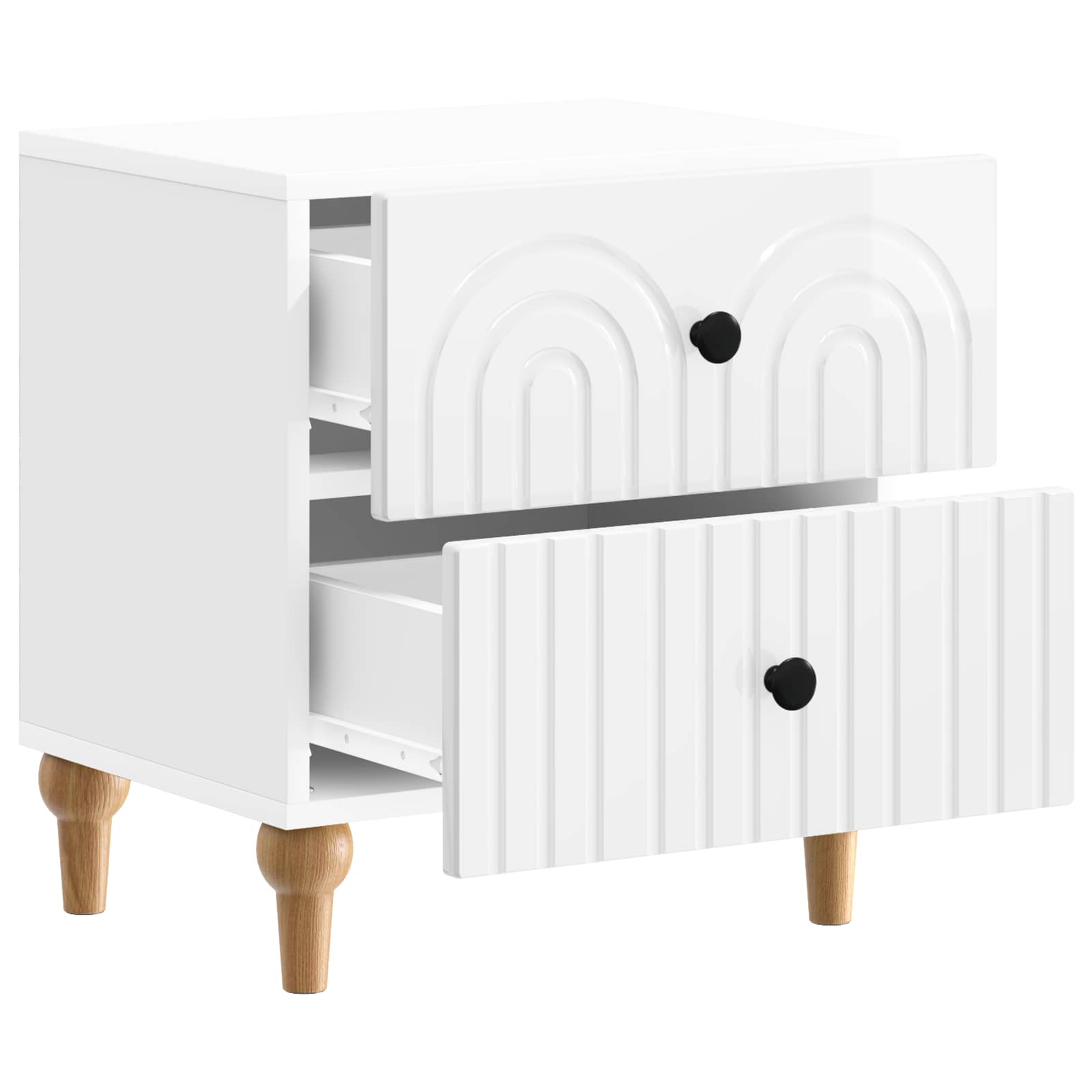 Noční Skříňka 2 Pcs Bílá S Vysokým Leskem 43 X 34,5 X 48 Cm