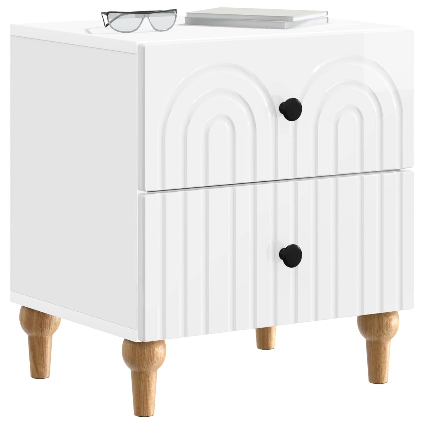 Noční Skříňka 2 Pcs Bílá S Vysokým Leskem 43 X 34,5 X 48 Cm