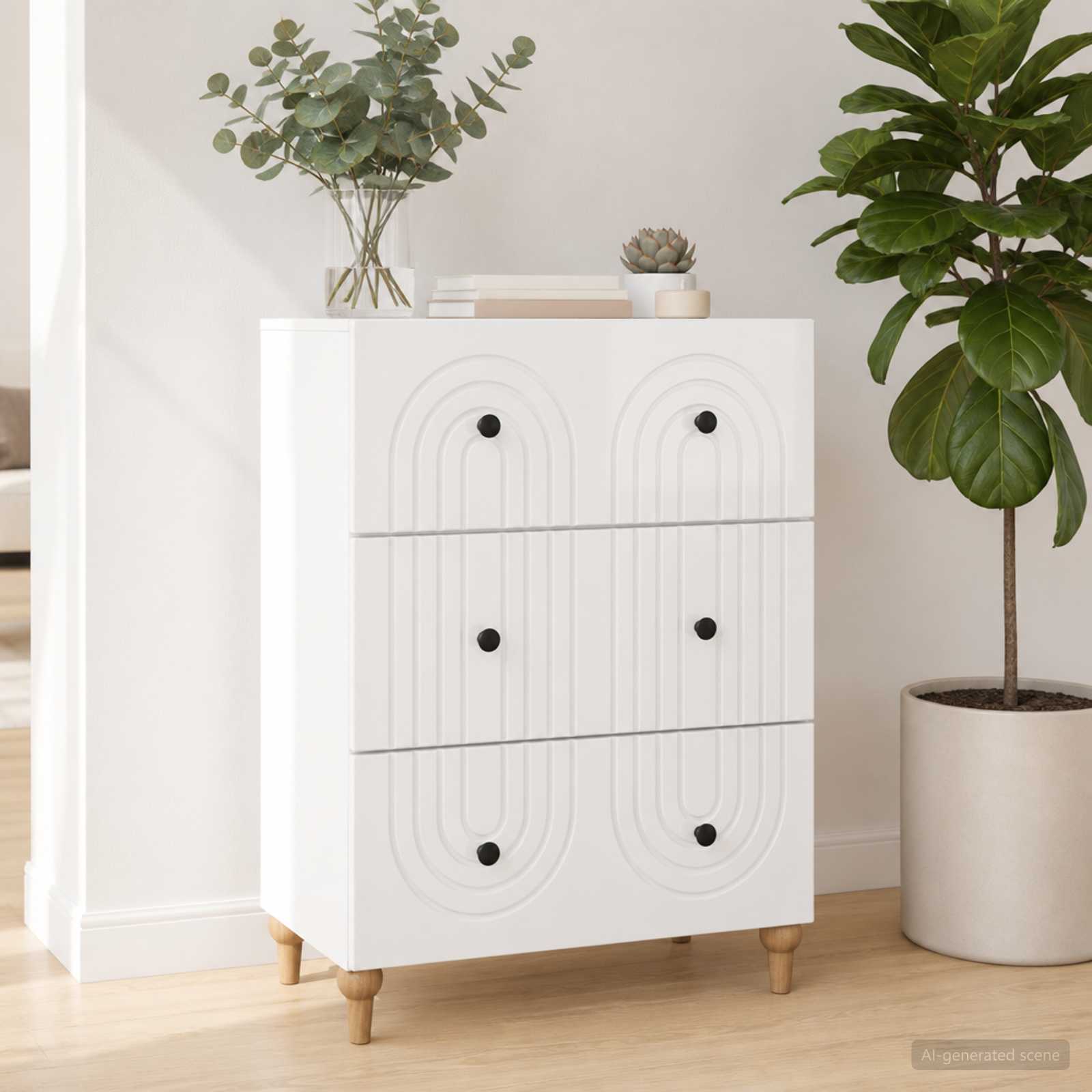 Skříň Se Zásuvkami Bílá S Vysokým Leskem 66 X 34,5 X 90 Cm