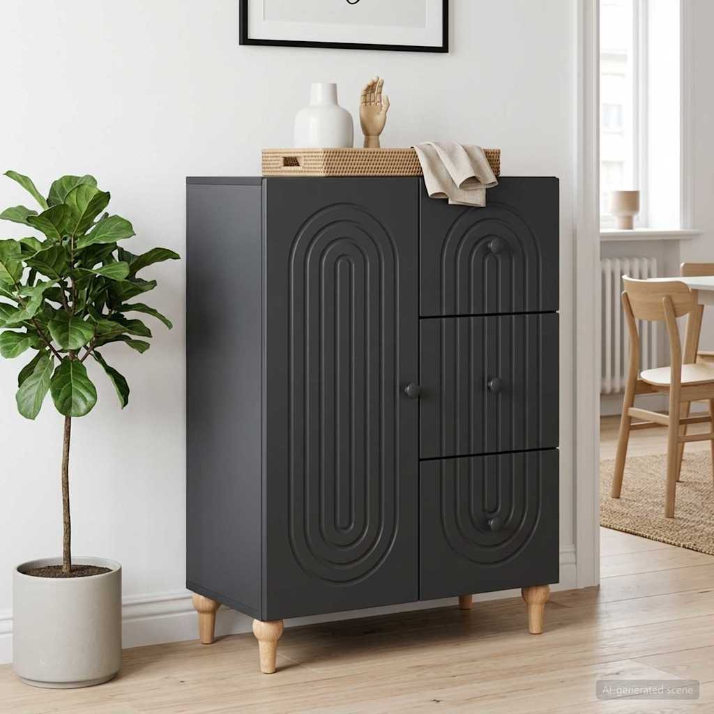 Servírovací Skříň Černá 66 X 34,5 X 90 Cm Kompozitní Dřevo