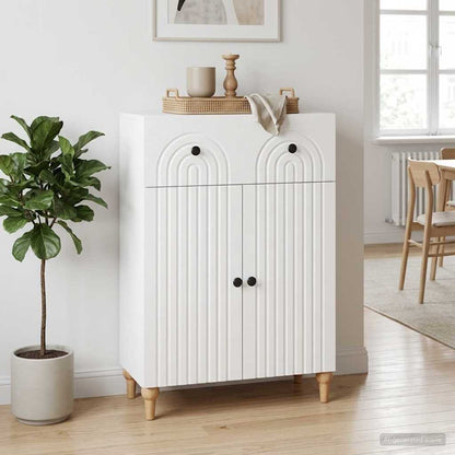 Servírovací Skříň Bílá 66 X 34,5 X 90 Cm Kompozitní Dřevo