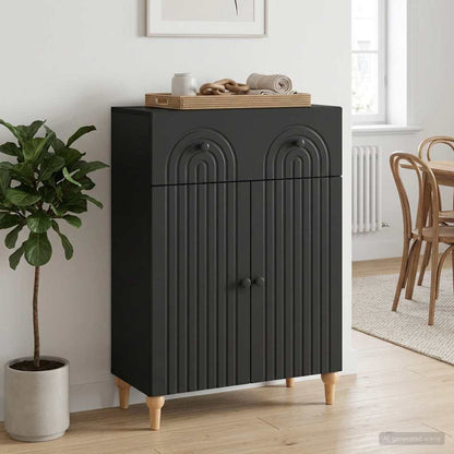 Servírovací Skříň Černá 66 X 34,5 X 90 Cm Kompozitní Dřevo