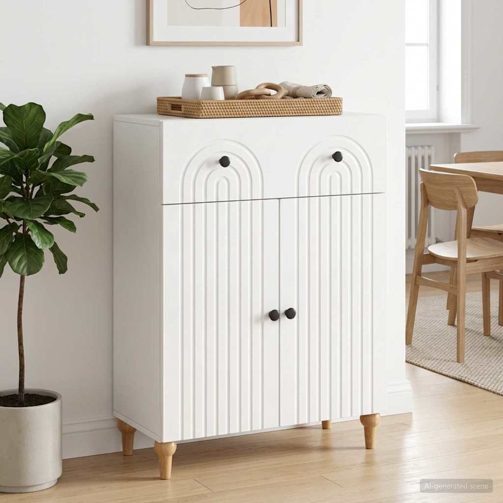 Servírovací Skříň Bílá S Vysokým Leskem 66 X 34,5 X 90 Cm
