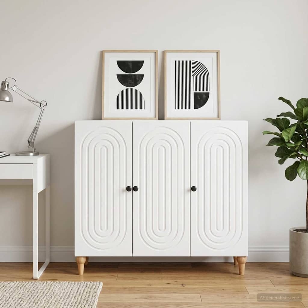 Servírovací Skříň Bílá 89 X 34,5 X 80 Cm Kompozitní Dřevo