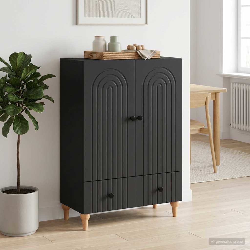 Servírovací Skříň Černá 66 X 34,5 X 95 Cm Kompozitní Dřevo