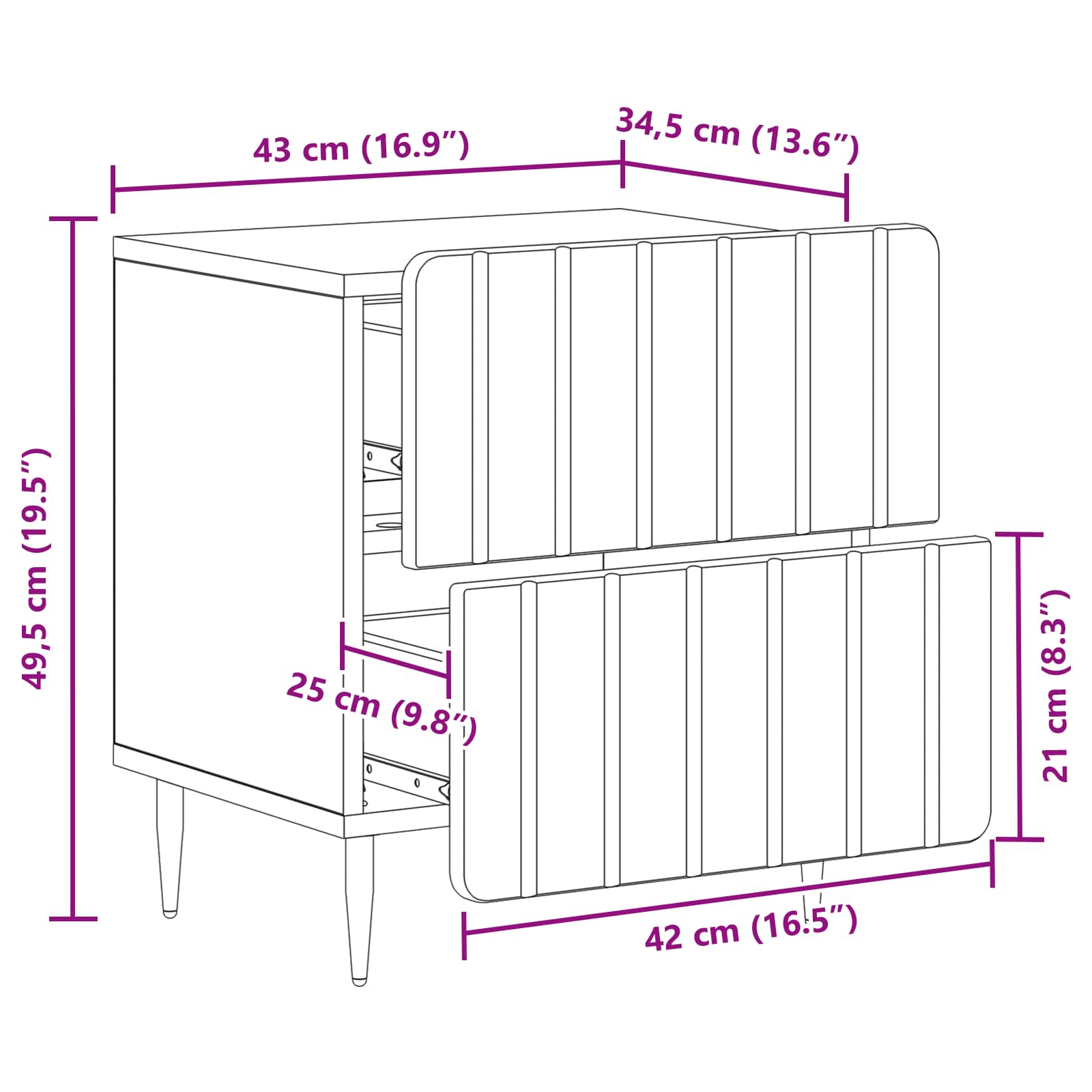 Noční Skříňka Se Zásuvkou 2 Pcs Dub Sonoma 43 X 34,5 X 49,5 Cm