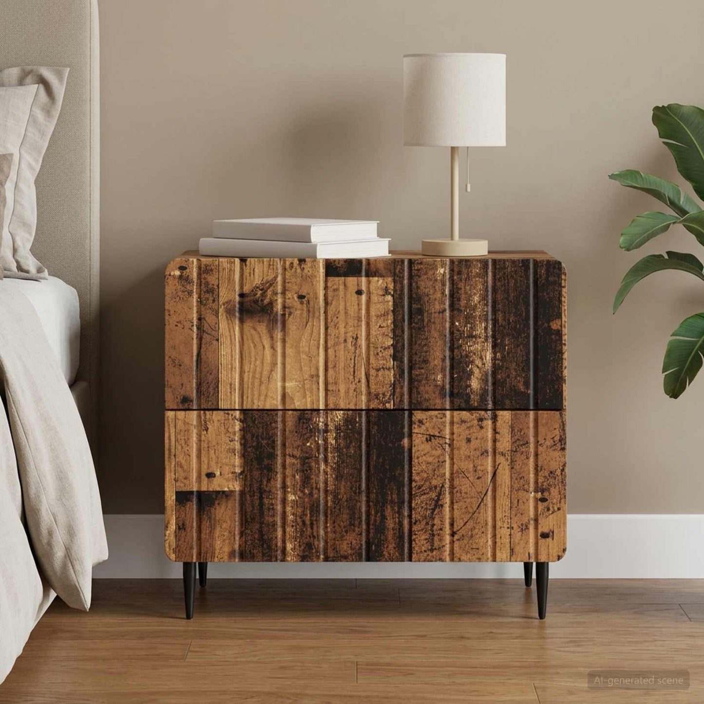 Noční Skříňka Staré Dřevo 62 X 34,5 X 49,5 Cm Kompozitní Dřevo
