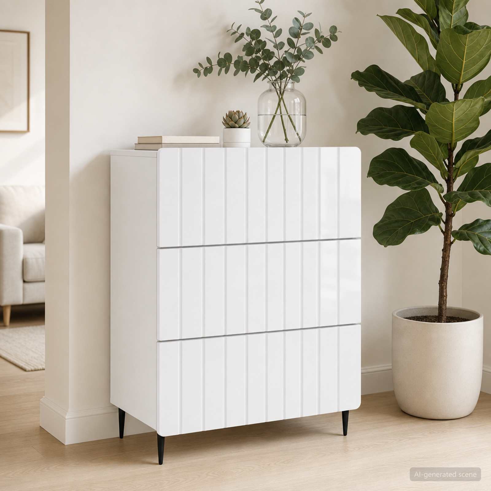 Skříň Se Zásuvkami Bílá S Vysokým Leskem 66 X 34,5 X 92 Cm
