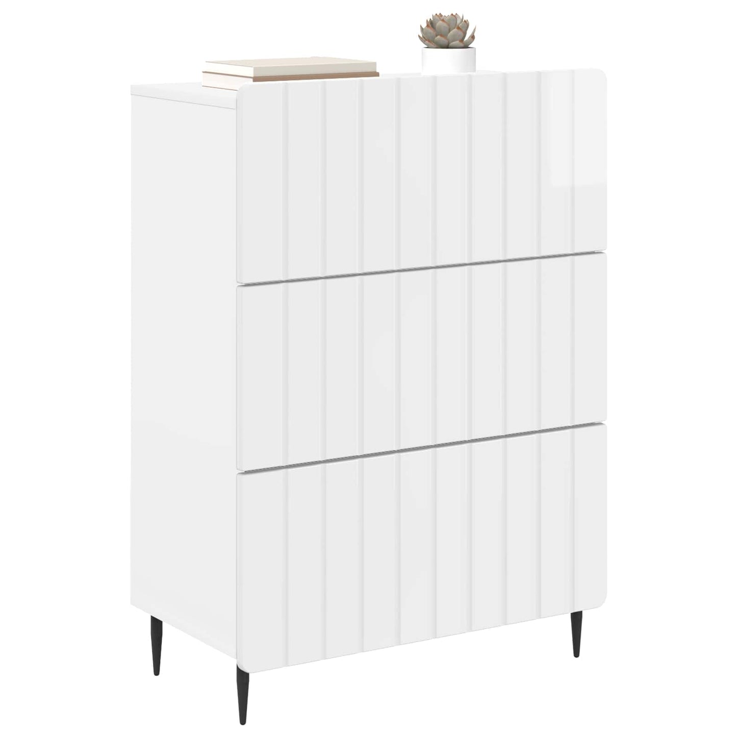 Skříň Se Zásuvkami Bílá S Vysokým Leskem 66 X 34,5 X 92 Cm