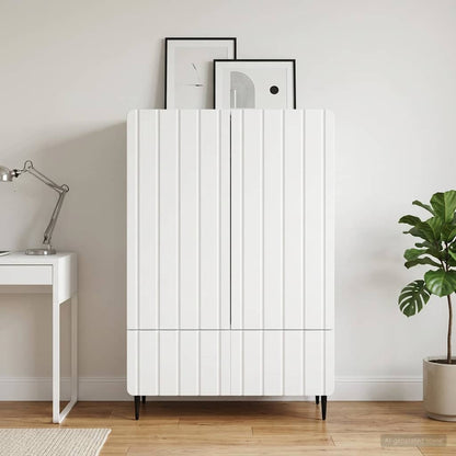 Servírovací Skříň Bílá 66 X 34,5 X 97 Cm Kompozitní Dřevo