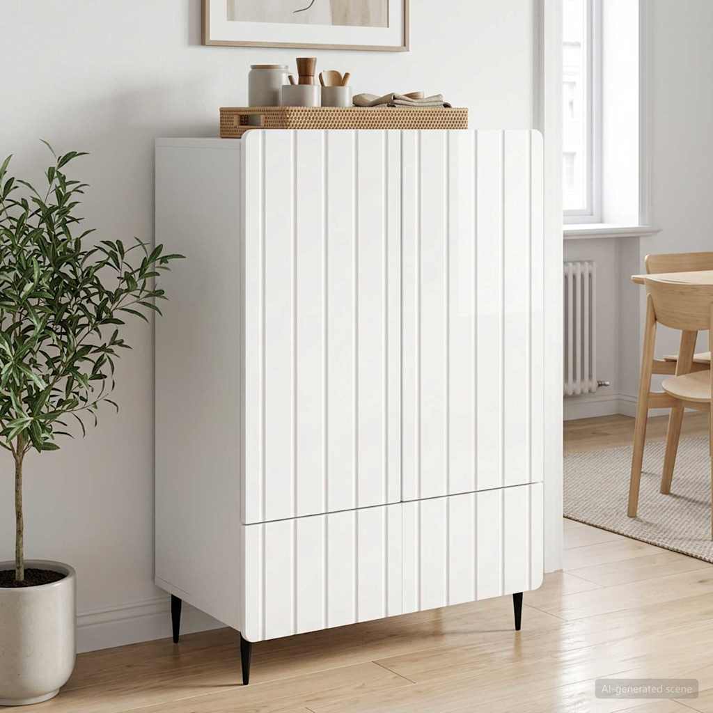 Servírovací Skříň Bílá S Vysokým Leskem 66 X 34,5 X 97 Cm