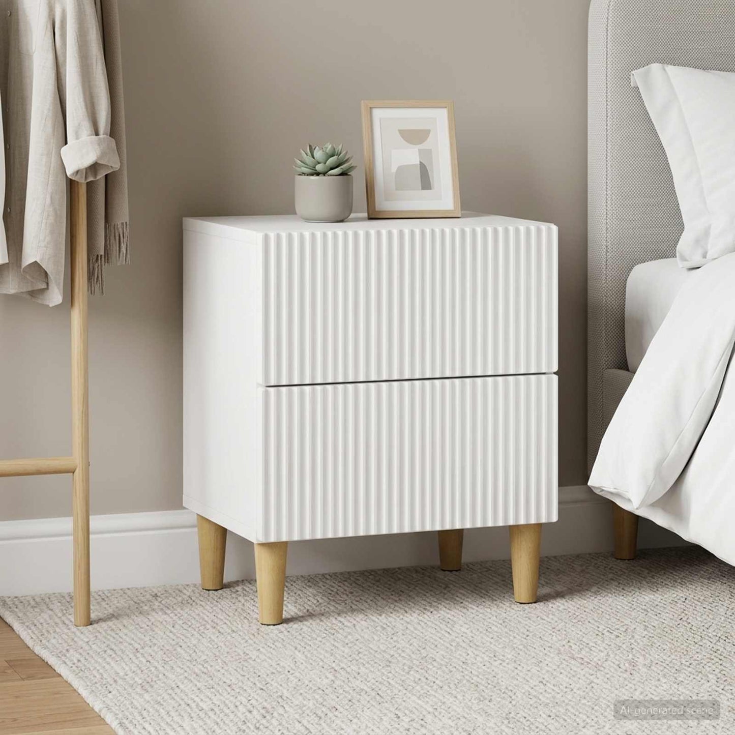 Noční Skříňka 2 Pcs Bílá S Vysokým Leskem 43 X 34,5 X 48 Cm