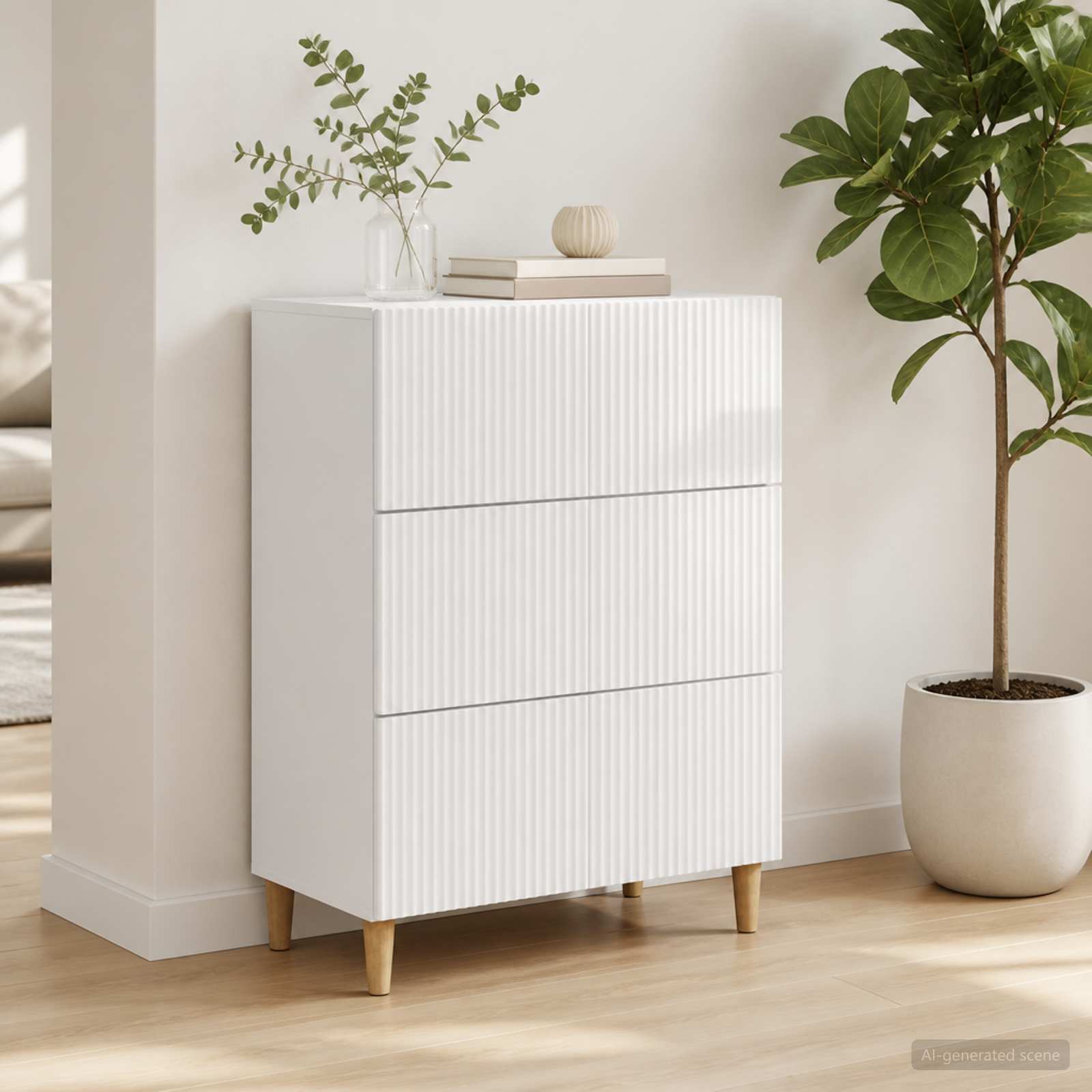 Skříň Se Zásuvkami Bílá S Vysokým Leskem 66 X 34,5 X 90 Cm