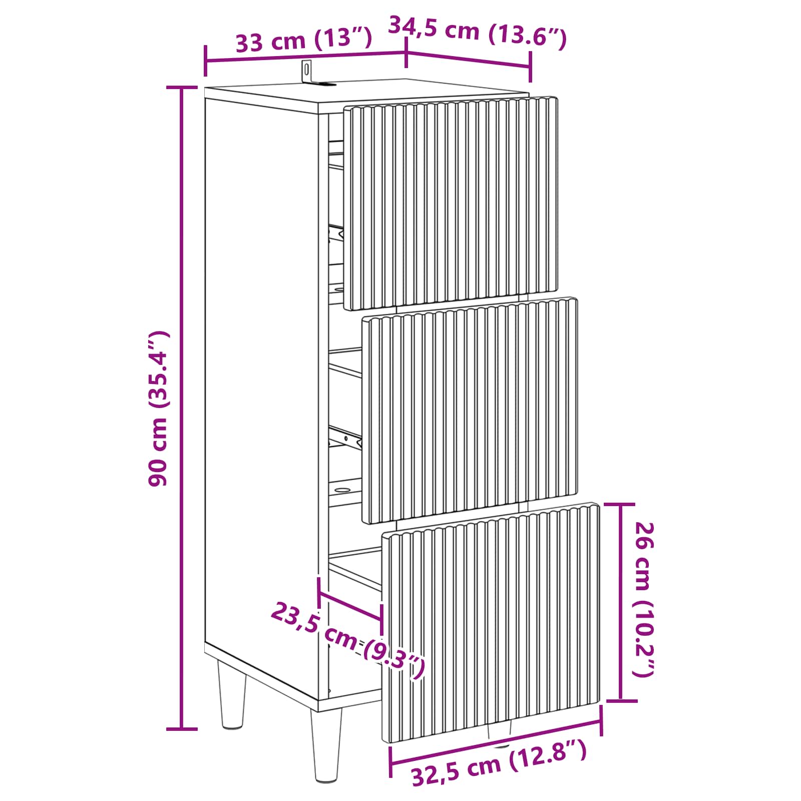 Skříň Se Zásuvkami Kouřový Dub 33 X 34,5 X 90 Cm