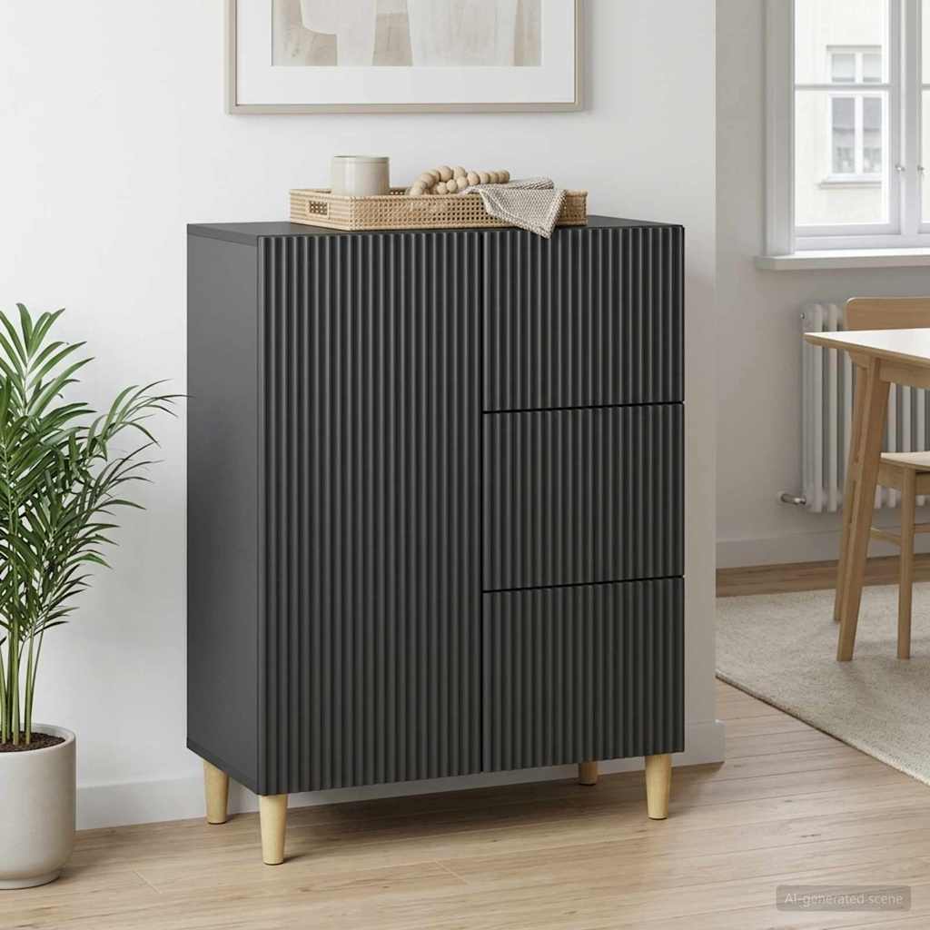 Servírovací Skříň Černá 66 X 34,5 X 90 Cm Kompozitní Dřevo