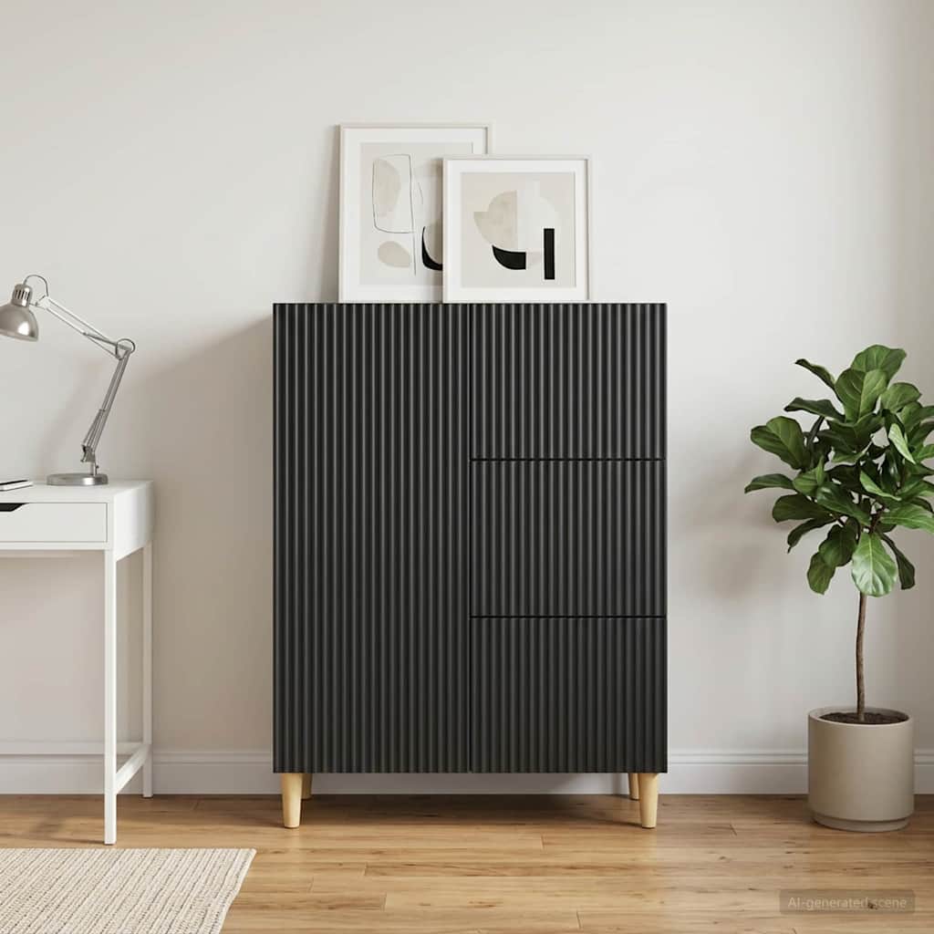 Servírovací Skříň Černá 66 X 34,5 X 90 Cm Kompozitní Dřevo