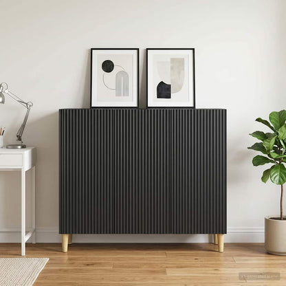 Servírovací Skříň Černá 89 X 34,5 X 80 Cm Kompozitní Dřevo