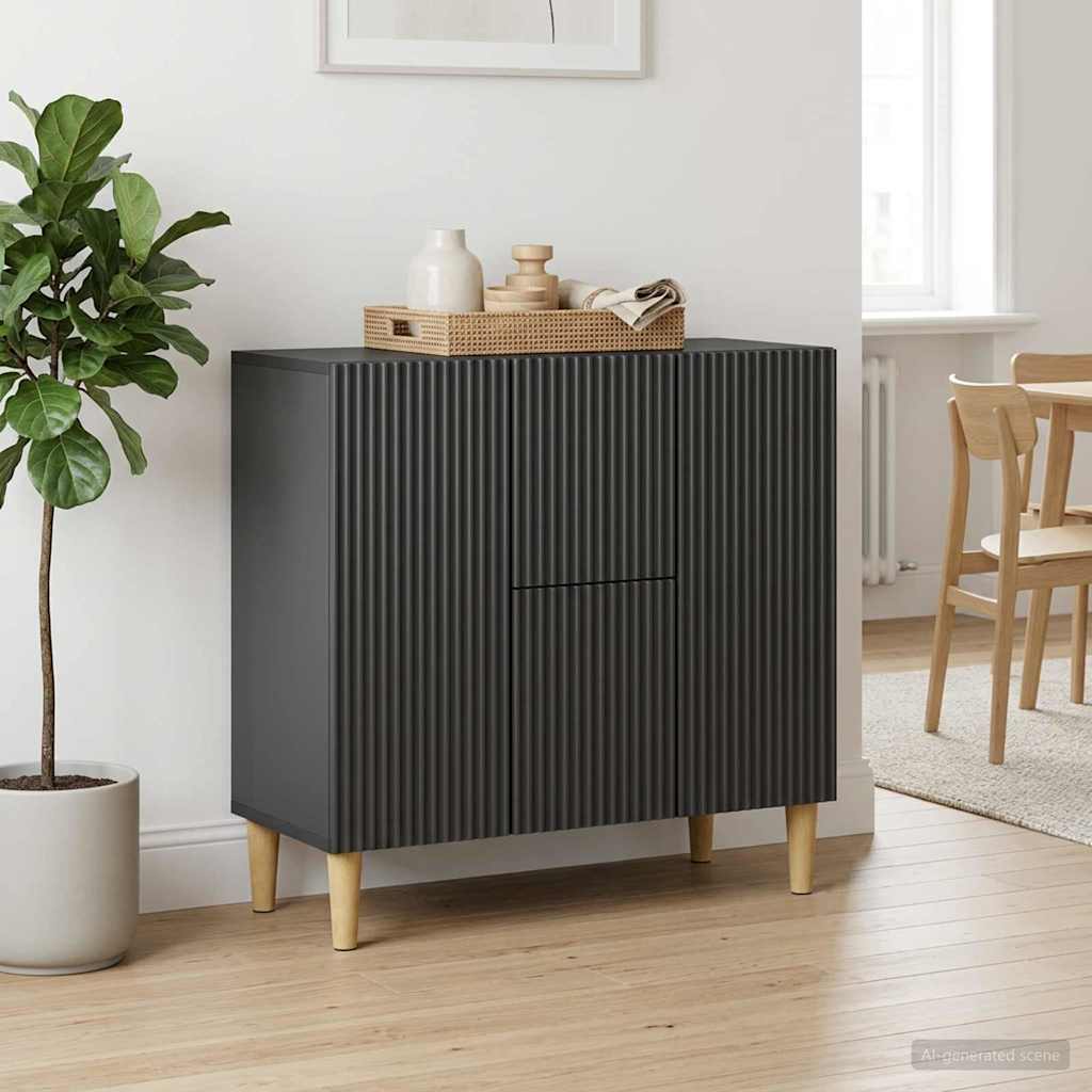 Servírovací Skříň Černá 89 X 34,5 X 60 Cm Kompozitní Dřevo