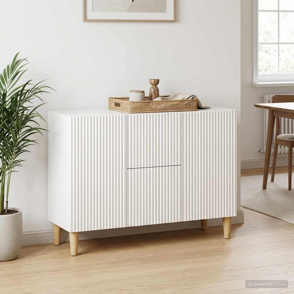 Servírovací Skříň Bílá S Vysokým Leskem 89 X 34,5 X 60 Cm
