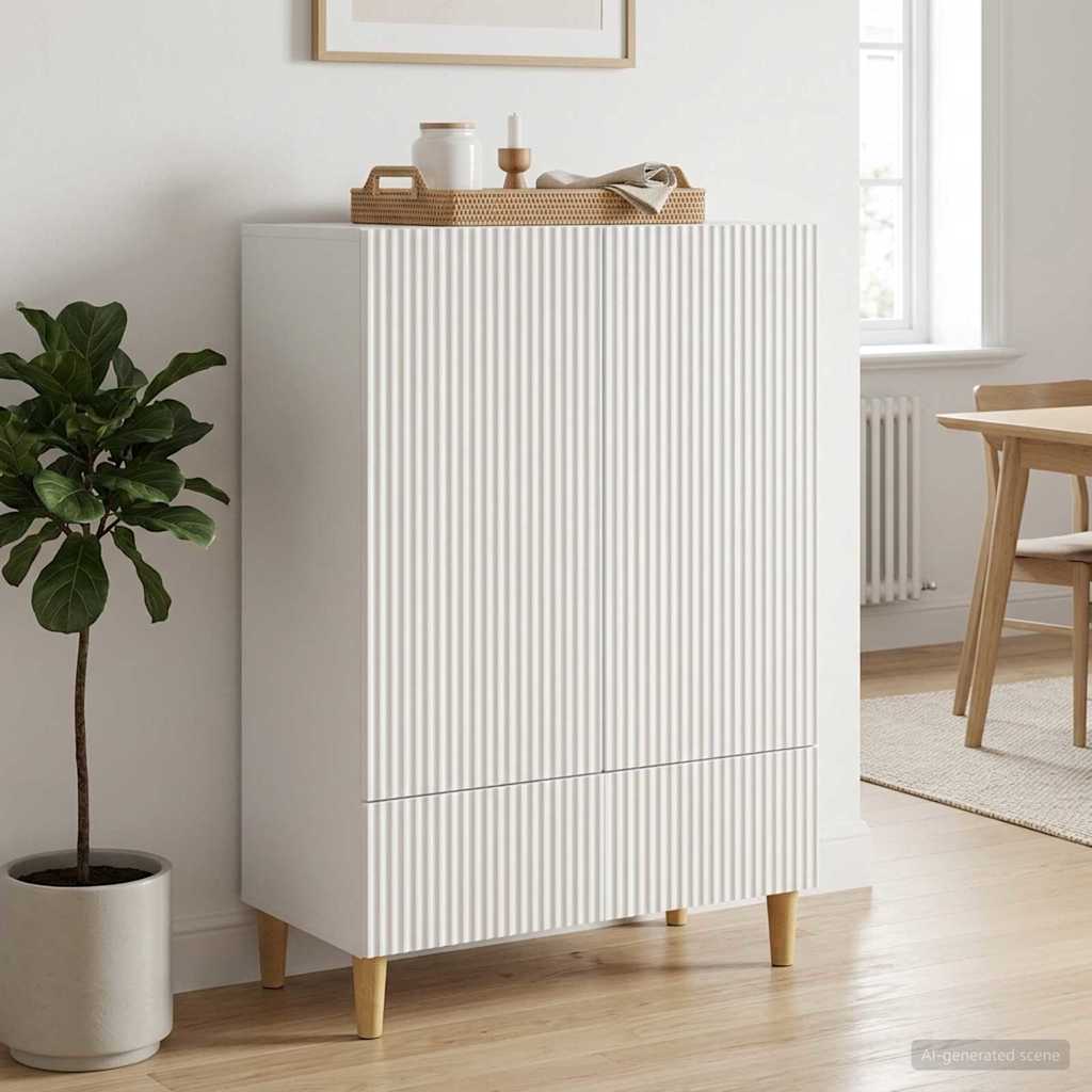 Servírovací Skříň Bílá 66 X 34,5 X 95 Cm Kompozitní Dřevo