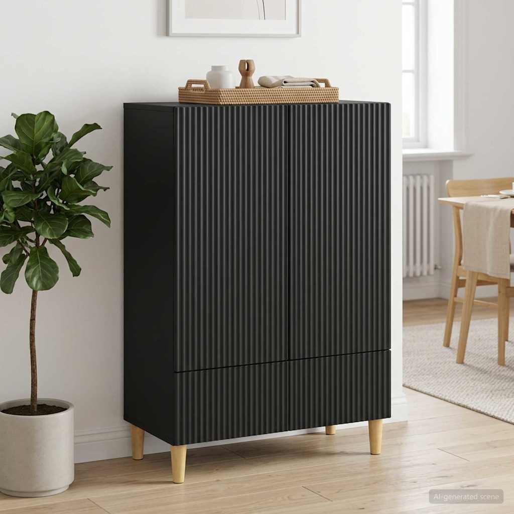 Servírovací Skříň Černá 66 X 34,5 X 95 Cm Kompozitní Dřevo
