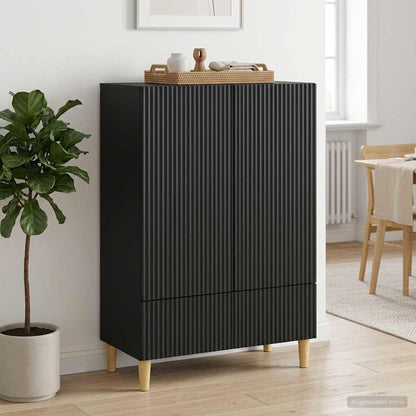 Servírovací Skříň Černá 66 X 34,5 X 95 Cm Kompozitní Dřevo