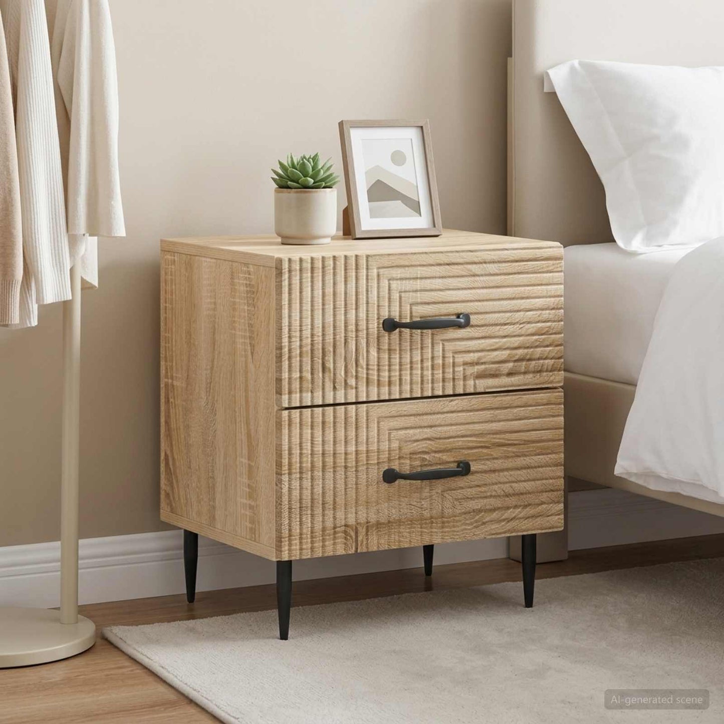 Noční Skříňka Se Zásuvkou 2 Pcs Dub Sonoma 43 X 34,5 X 47,5 Cm