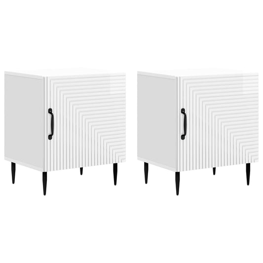Noční Skříňka 2 Pcs Bílá S Vysokým Leskem 43 X 34,5 X 50 Cm