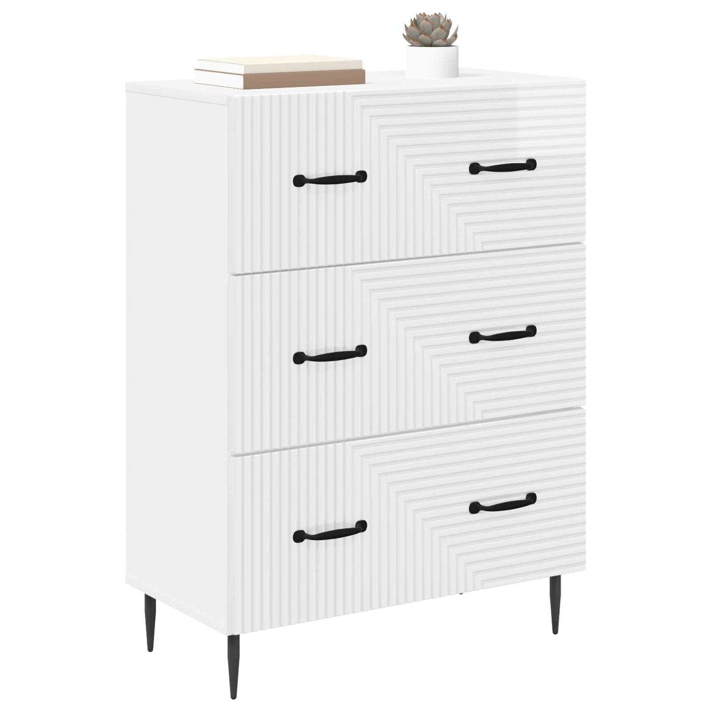 Skříň Se Zásuvkami Bílá S Vysokým Leskem 66 X 34,5 X 89,5 Cm