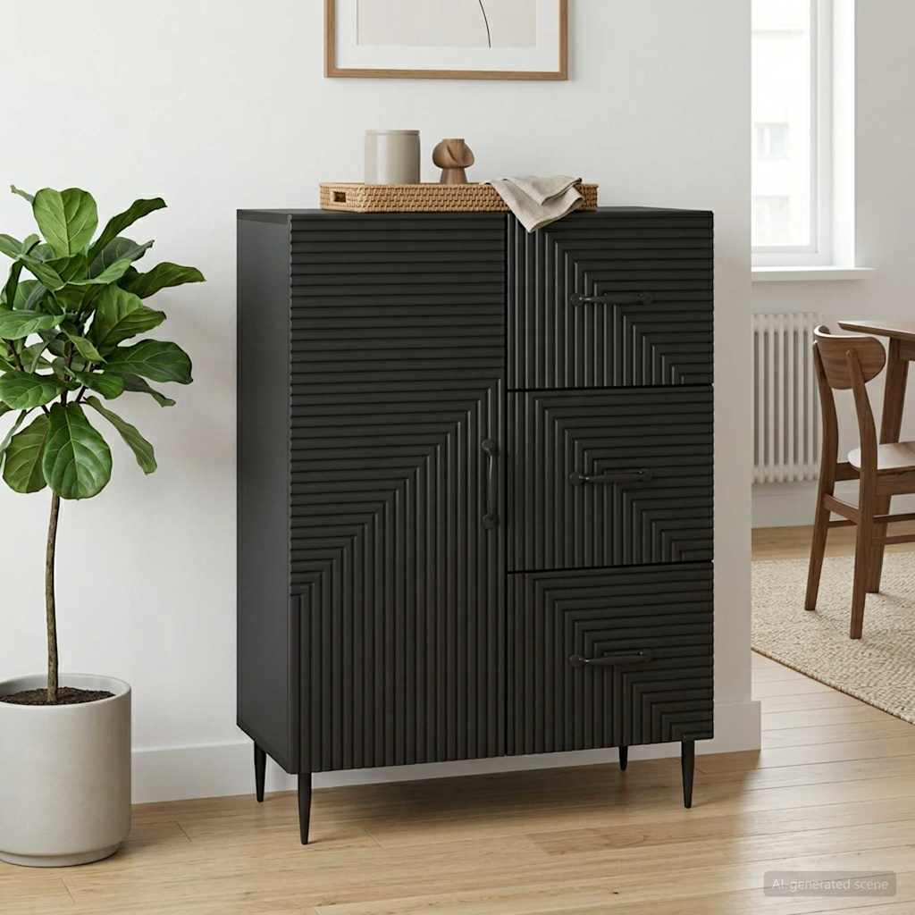Servírovací Skříň Černá 66 X 34,5 X 89,5 Cm Kompozitní Dřevo