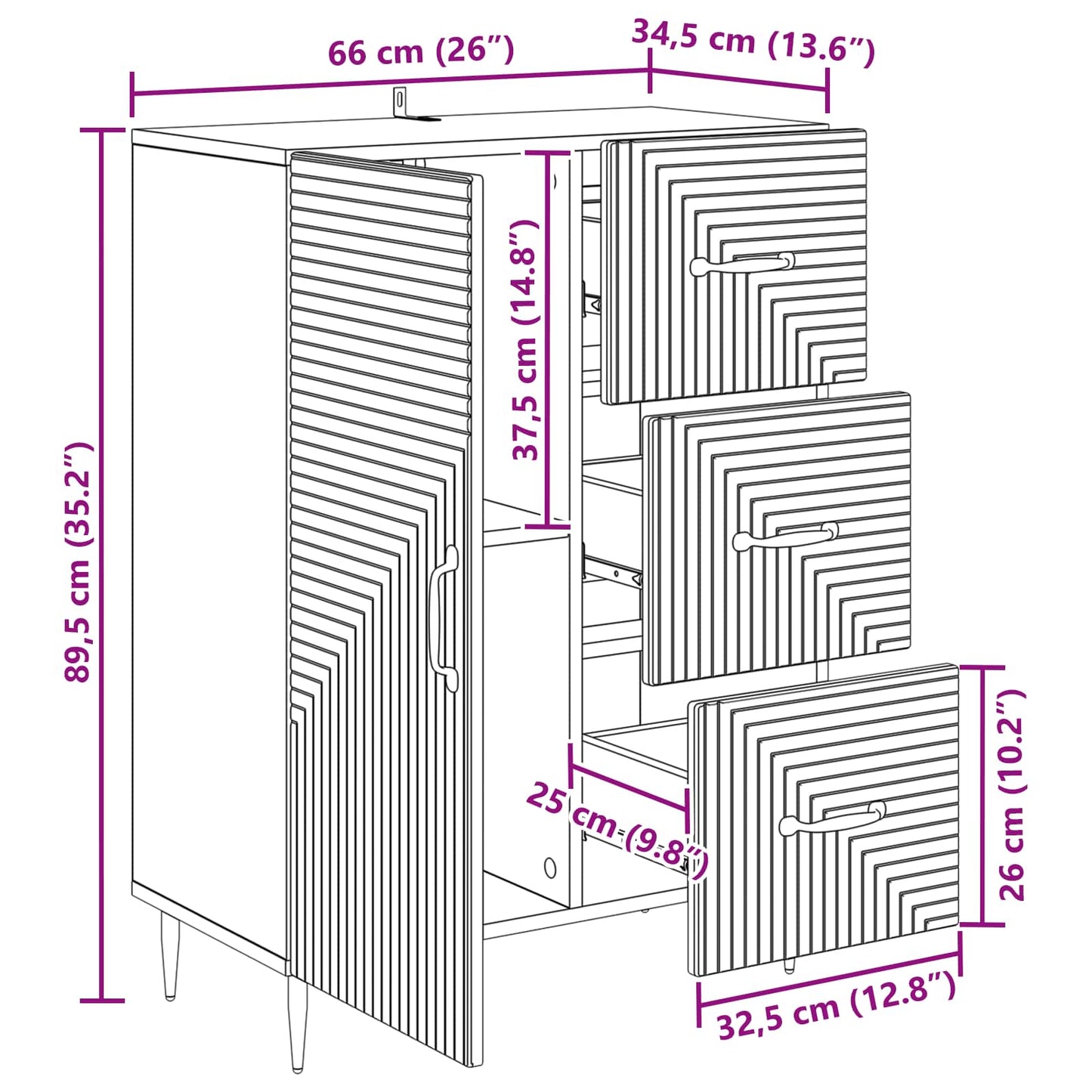 Servírovací Skříň Se Zásuvkou Staré Dřevo 66 X 34,5 X 89,5 Cm