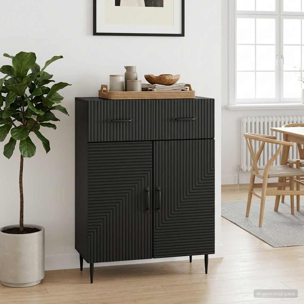 Servírovací Skříň Černá 66 X 34,5 X 89,5 Cm Kompozitní Dřevo