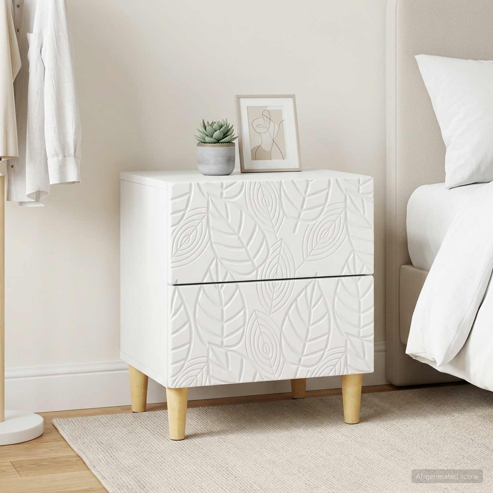 Noční Stolek 2 Pcs Bílá 43 X 34,5 X 48 Cm Kompozitní Dřevo